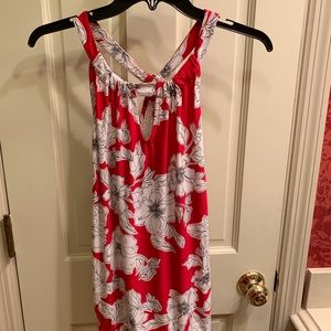 Red and white floral top; EUC